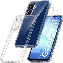 Dėklas, suderinamas su Samsung Galaxy A17 5G/4G A07, su 2 vnt. grūdinto stiklo ekrano apsauga + smūgiams atsparus telefono dėklas Galaxy A17 balta