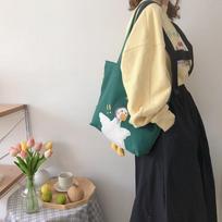 Cute Design Women's Canvas Shoulder Bag Lovely Duck Embroidery Student Girls School Book Tote Handbags Female Large Shopper Bags