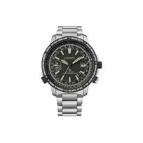 Citizen Promaster Series Retro Eco-Drive Radio-Controlled Perpetual Calendar Quartz Movement Titanium Metal Strap Men watches Black CB0206-86X Silver Strap
