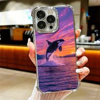 Orca Ocean Pattern Plating Phone Case For Iphone 16 17 Pro Max Air 16E 14 15 Plus 12 13 Mini Anti-Fall Airabag Cover iPhone 12 Pro