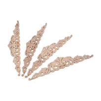 Fresh 4Pcs Wood Carving Decal Wood Carved Furniture Appliques Corner Onlay Applique Furniture Home Door Decor DIY