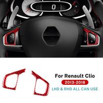 Carbon Fiber Style Steering Wheel Button Panel Frame Sticker for Renault Clio 4 2013-2018 LHD RHD Button Red Carbon juoda