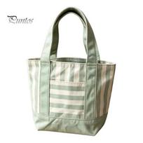 Multi-purpose Tote Bag Striped Canvas Bag, Stylish Reusable Grocery with Lightweight Front Pocket, Shoulder for Shopping Picnic Commuting Everyday rožinė