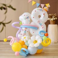 Shiluode Birthday Baby First Birthday 123 Number Balloon Stand, Children's Cartoon Ins Party Decoration Set, Number 8