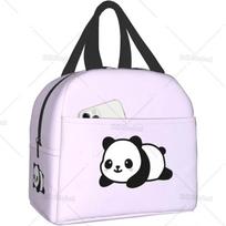 Cute Panda Purple Lunch Bags Insulated Lunch Box for Women Reusable Tote Cooler Bag for Shopping Picnic Travel One Size
