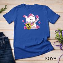 Dabbing Maneki Neko Japanese Lucky Cat and Sakura Flowers Unisex T-shirt 10 S
