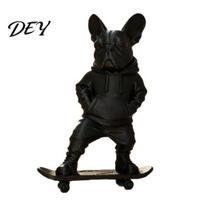 Durable PLA Dog Sculpture 3D Printed Skateboard Bulldog Statue, French Figurine Ornament, Street Style Home Decor Hooded Sweatshirt for Office juoda