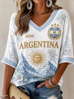 2026 New Women's Argentina 3D Printed Football Jersey Family Matching T-shirt Suitable for Daily and Training Wear Quick Drying 110
