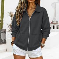Women's Zip Up Drop Shoulder Long Sleeve Sweatshirt Top XXXL