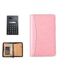 PU Leather Portfolio Binder Cover A6 Work Record Book Multifunctional File Folder  Document Storage Pink