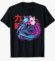 Cyberpunk Anime Techwear T- | Harajuku Manga Aesthetic Kitsune Graphic Tee Unisex T-Shirt XXXXL