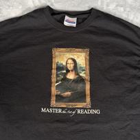 Vintage Mona Lisa Art Of Reading T  Mens L Slim Fit Parody Black Y2K Unisex T-Shirt XXL