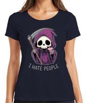 I Hate People Grim Reaper Skeleton Cocktail Purple Pink Gothic Funny Unisexs Tshirt S