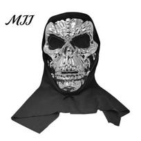 Professional Stage Cosplay Mask Halloween Skull Mask, with Breathable Mesh Eyes Design, Black Silver Mirror Skeleton Headscarf Texture for Adults sidabras