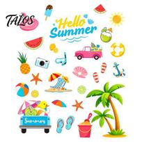 Summer Beach Wall Decals 2Pcs Hello Window Clings, Tropical Hawaiian Coconut Tree Flamingo Removable Theme Stickers Decals, Watermelon Pineapple A