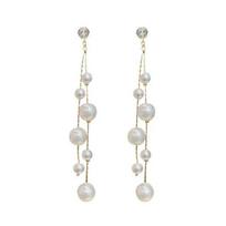 Cercei Dama Women's Asymmetric Multi-Bead Crystal Long Earrings Fashion Pearl Theme Gold Elegant Double Model EFAYN
