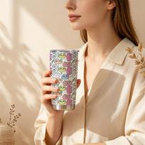 Car Tumbler 591ml Cat Avatar Floral Element Straw Cup Hot Cold Cup 20oz Car Straw Cup Straight Tumbler Insulated Travel Cup Car Tumbler 591ml