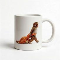 Baby Monkey Punch Plush Cute Monkey Punch Plush Hugging Ceramic Mug, Cute Monkey Dragging Plush Toy Print Ceramic Mug 11oz Funny Coffee Mug for Tea Ho