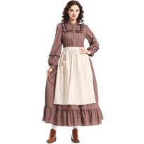 Women's Halloween Prairie Costume Dress Brown Floral Print L ruda