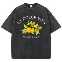 2026 Hot Sale La Dolce Vita Amalfi Coast Lemon Prints Washed T-Shirt Men Women Cotton T Shirt Comfortable Distressed O-Neck Tops Summer Clothes L