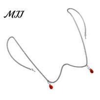 Photogenic Face Chain with Red Water Drop Pendant Metal Luster Niche Necklace Multi-Purpose Hair Accessory Parties Photoshoots Exotic Style sidabras
