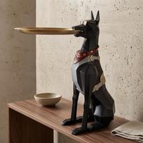 Dobermano padėklo laikiklis Briaunota derva Šuo Stalo tonuoti akcentai Geometrinė skulptūra Juoda 29,5 cm black