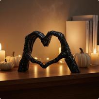 Skeletal Palm and Heart Figurine Resin Bone Statue 3D Love Hand Black