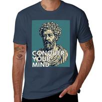 Stoics Illustration Marcus Aurelius Conquer Your Mind Tshirt Big Size Short Sleeve Tee For Unisex S