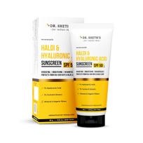 Dr. Sheth's Haldi & Hyaluronic Acid Sunscreen Spf 50+ Pa+++ | With 1% Hyaluronic Acid | Protects Against UVA/B & Blue Light | Hydrating & Brighteni