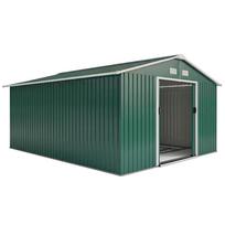 12.5 x 11.1ft Steel Sliding Door Storage Shed - Green 386 x 340 x 200 cm