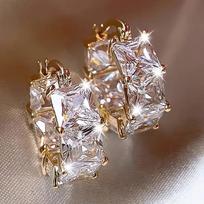 Golden Plated Cubic Zirconia Drop Hoop Earrings for Women Luxurious Fashion Huggies Party Jewelry Gifts balta