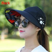 Women Ladies Foldable Summer Anti-UV Visor Caps Casual Hats Sun Hat Beach Cap juoda