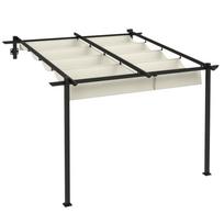 Garden Gazebo 3 x 3m, Retractable Roof, Wall Mounted, Metal Frame, Cream White 297 x 297 x 230 cm kreminė