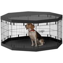 Puppy Playpen, 76 cm High/approx. 2.5 m², 8 Panels, Floor Tarpaulin, Combi Roof Cover 159 x 159 x 76 cm juoda