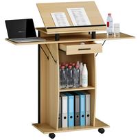 Rolling Podium Stand, Lectern with Foldable Side Wings, Laptop Table with Drawer and Shelves, Oak Look 126 x 37 x 136 cm