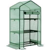 Mini Greenhouse Seedling Greenhouse with Foil Cover and 3 Shelf Levels Shelves Roll-Up Door Vegetable Bed 69 x 49 x 125 cm žalia