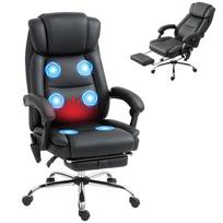 Office Chair Ergonomic with Massage Function Desk Chair with Footrest, Faux Leather Black 72 x 67 x 119 cm juoda