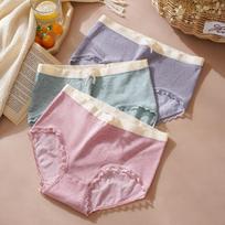 Underwear Pure Cotton Women's Elastic All Cotton Bottom Crotch with Lace Edge Comfortable Triangle Pants for Women's Buttocks Lifting Underwear Set one size
