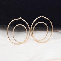 Big Metal Double Circle Round Drop Earrings for Women Geometric Line Hollow Personality Jewelry Christmas Girl Friend Gift