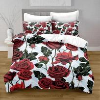 Floral Duvet Cover Set King Queen Lovely Red Pink Flowers and Green Leaf Polyester Bedding Set for Girls Women Black Multicolor 70x133cm 3pcs