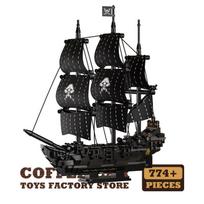 Sail Warship MOC Bricks Puzzle Toys Pirate Ship Building Model Kit Black Sailboat Blocks With Base DIY Decor Kids Adult Gift