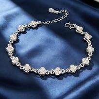 Exquisite 999 Sterling Silver Rose Bracelet for Women – Elegant Flower Design, Perfect High-End Gift White Copper Thickened Electroplating
