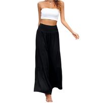 Women's High Waist Tiered Wide Leg Palazzo Pants Lightweight Loose Fit Elastic Waist Casual Long Trousers for Summer M juoda