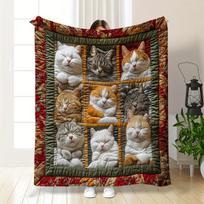 Bohemian Style Cat-Themed Flannel Blanket | Multi-Color Polyester Throw for Ideal for Sofa Naps Perfect Gift for Cat Lovers 70x100cm