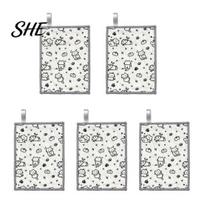 Non-Scratch Wire Scrub Cloth 5Pcs Cleaning Rags, Double-Sided Cartoon Cotton Gauze Steel Scrubber Washable Dishcloth for Kitchen Oil Stains, 5pcs