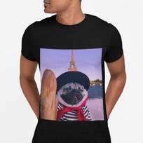 Pug in Beret Paris Eiffel Tower T-Shirt | French Pug Graphic Tee XL