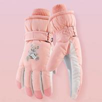 Non-slip Cycling Gloves Warm Snowboard Gloves Cute Bear Winter Skiing Gloves  for Women rožinė