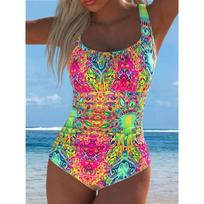 European and American New Split Swimsuit Women's Slim-fitting Sleeveless Printing Foreign Trade One-piece Printing Tight-fitting S