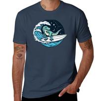 Dinosaur Surfing In Space TShirt Classic Crew Neck Cotton TShirt S