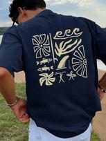 Unisexs Surf TShirt Tropical Beach Graphic Tee Black Yellow Print Casual Tops S